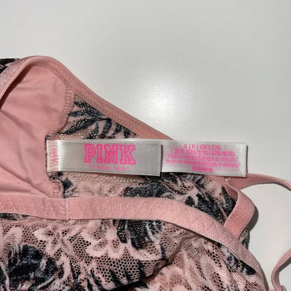 PINK Victoria’s Secret Pink & Black Hibiscus Print Strappy Lace Bralette Small - Picture 7 of 9